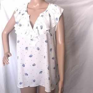 LOFT White and Blue Floral Blouse
